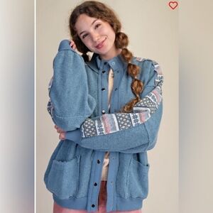 Easel Blue and Cream Patterned Jacket NWT Oversized Sz M